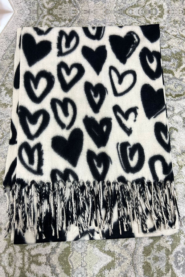 heart print tassel fringe scarves
