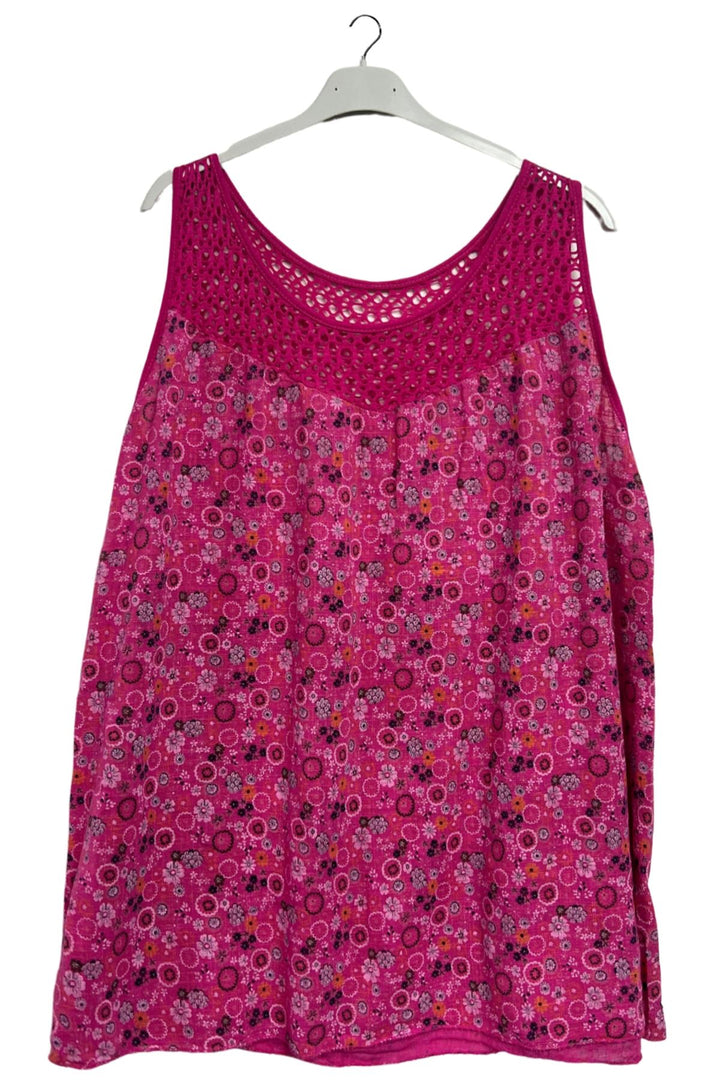Floral Medallion print Open Crochet Detailing Cotton Top