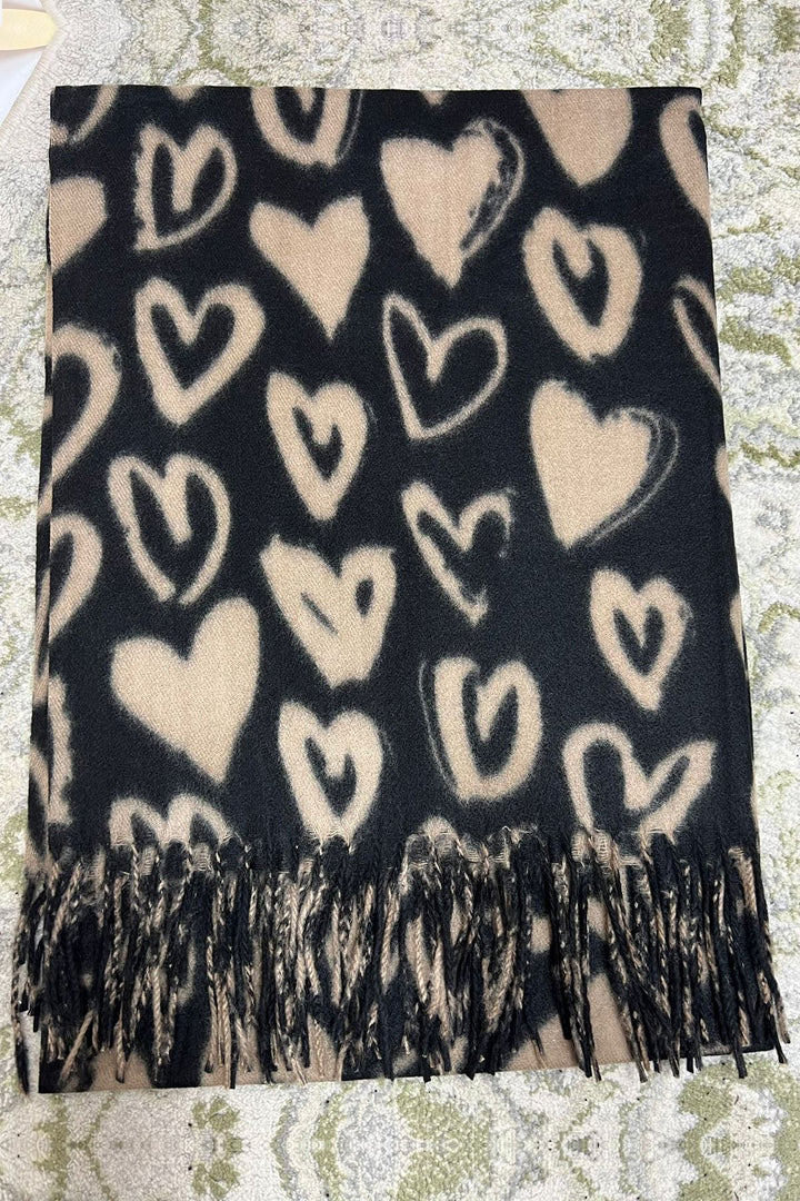 b2b heart print fringe scarf supplier

