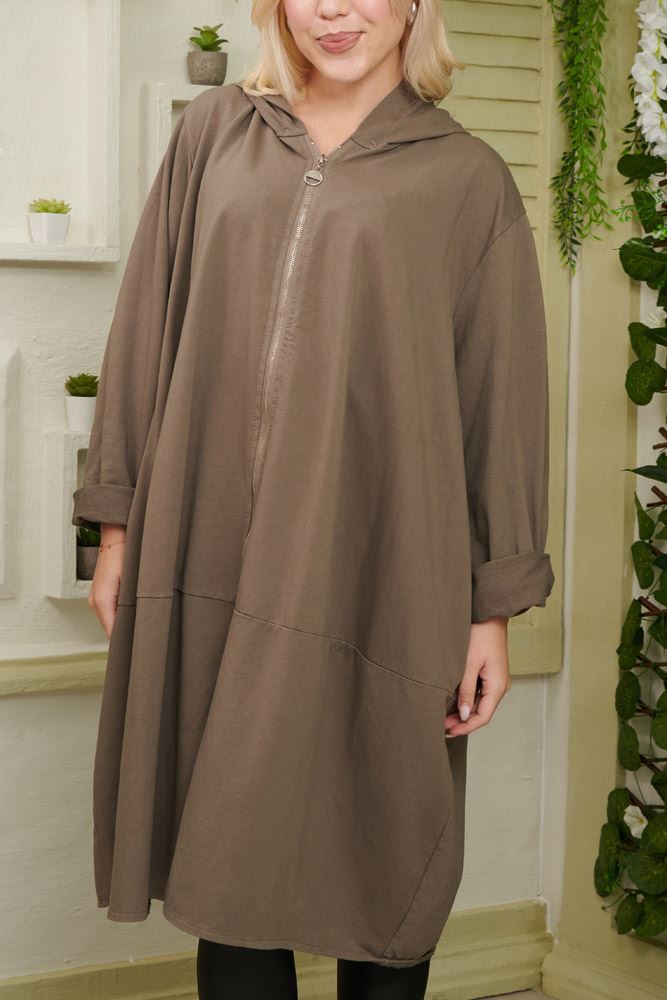 Plain Zip Up Long Knit Cotton Hoody