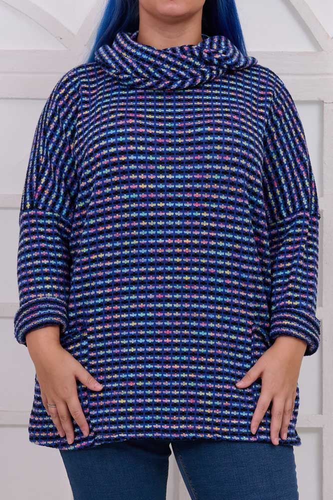 Multi Check Pattern Pocket Acrylic Jumper