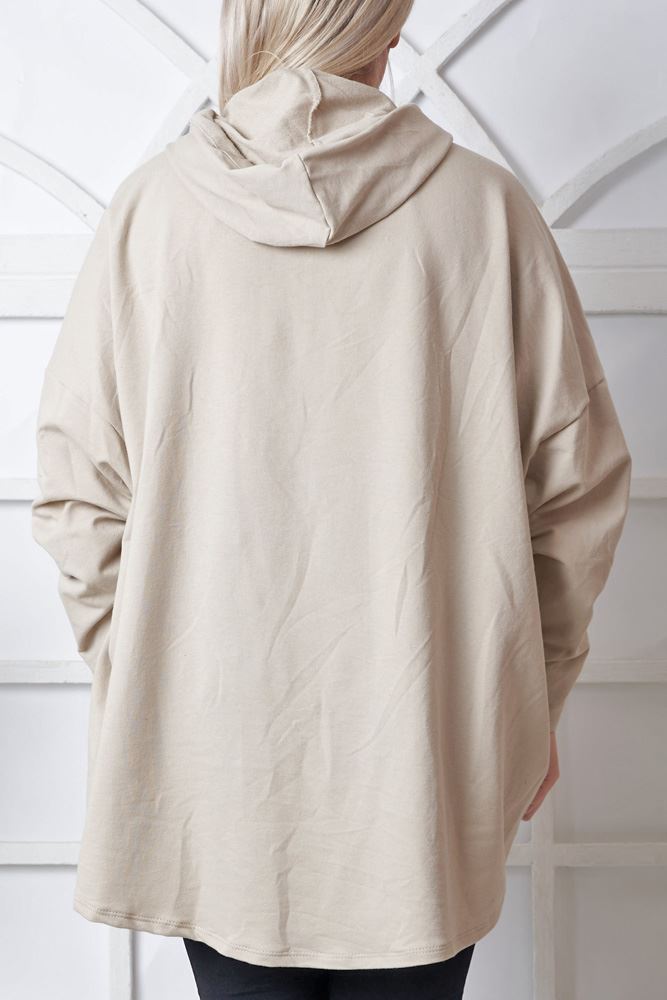 Brush Stroke Print Side Zip Drawstring Cotton Hoody