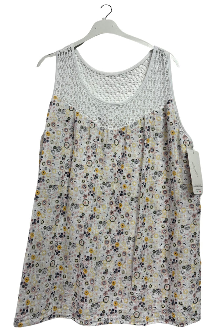 Floral Medallion print Open Crochet Detailing Cotton Top
