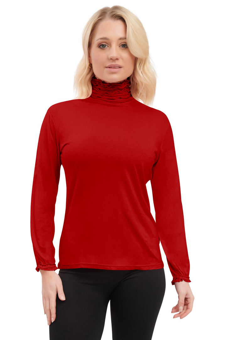 Special Price Plain Ruched Frill Roll Neck Tunic Viscose Top