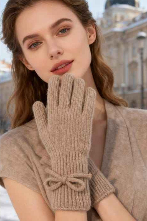 Ribbed Knit Bow Detail Gloves
