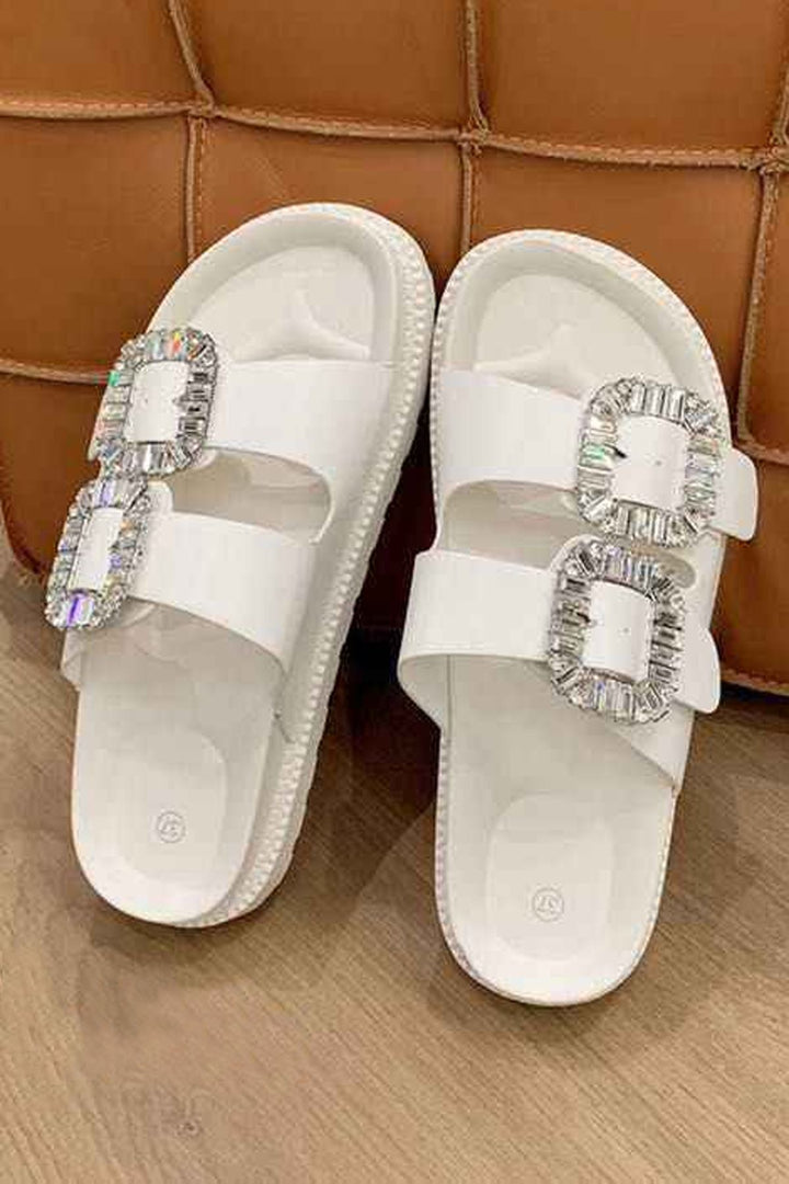 Double Buckle Crystal Embellished Slider