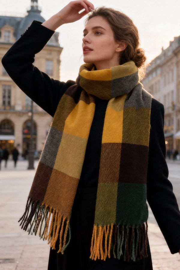 Check Print Tassel Scarves