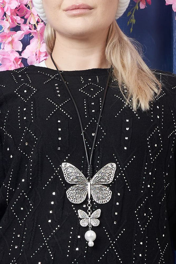 Suede Double Butterfly Necklace
