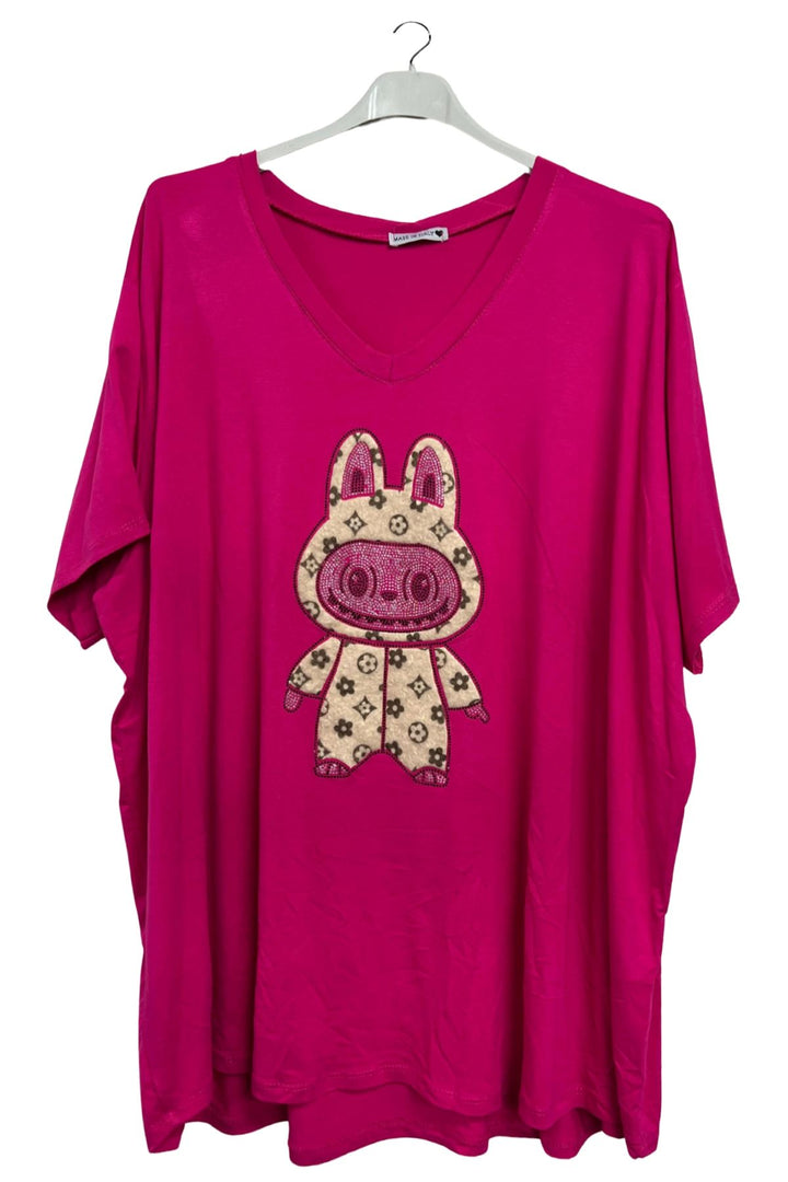 Sequin Embellished Bunny Oversized T-Shirt