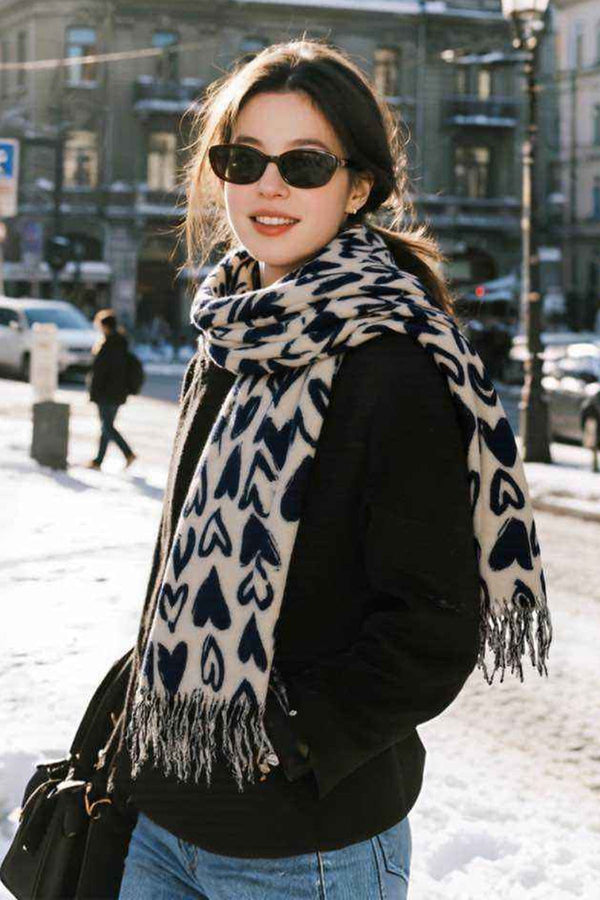 Heart Print Tassel Fringe Scarves