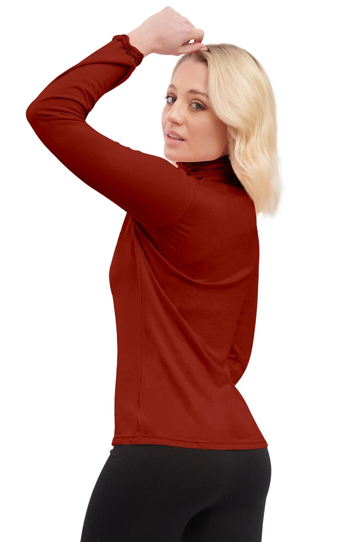 Special Price Plain Ruched Frill Roll Neck Tunic Viscose Top