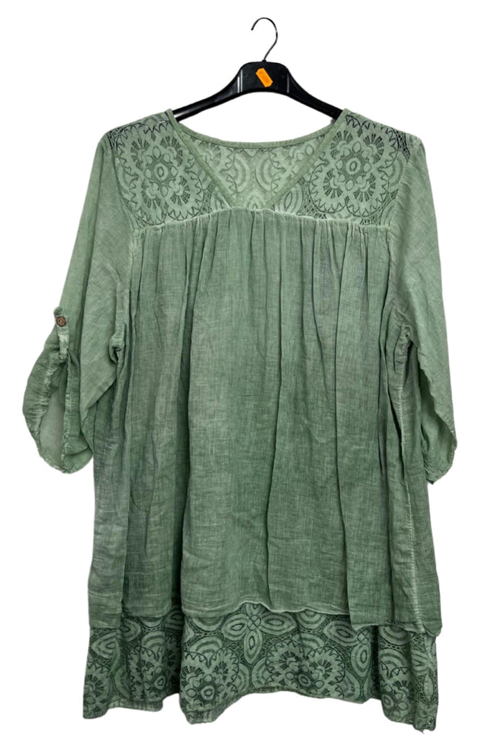 Floral Pattern Lace Detailing Layered Hem Cotton 
