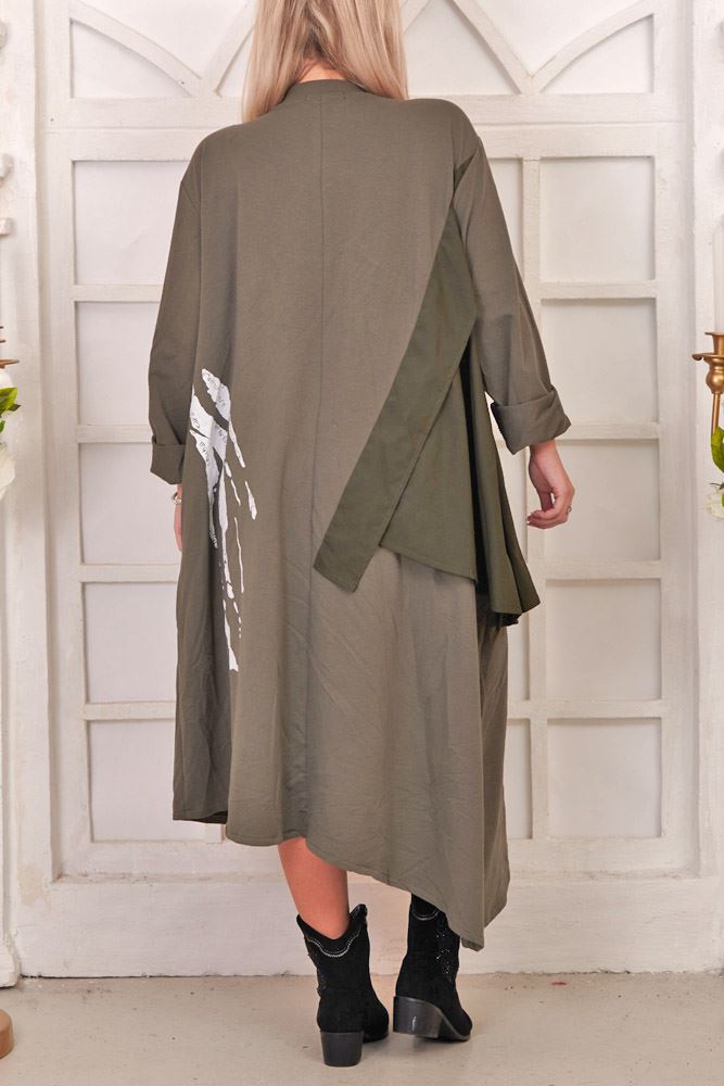 Brush Stroke Layered Hanky Hem Cotton Dress