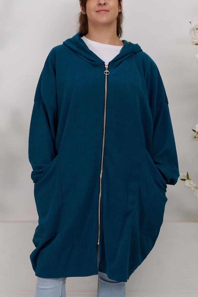 Plain Zip Up Long Hoody
