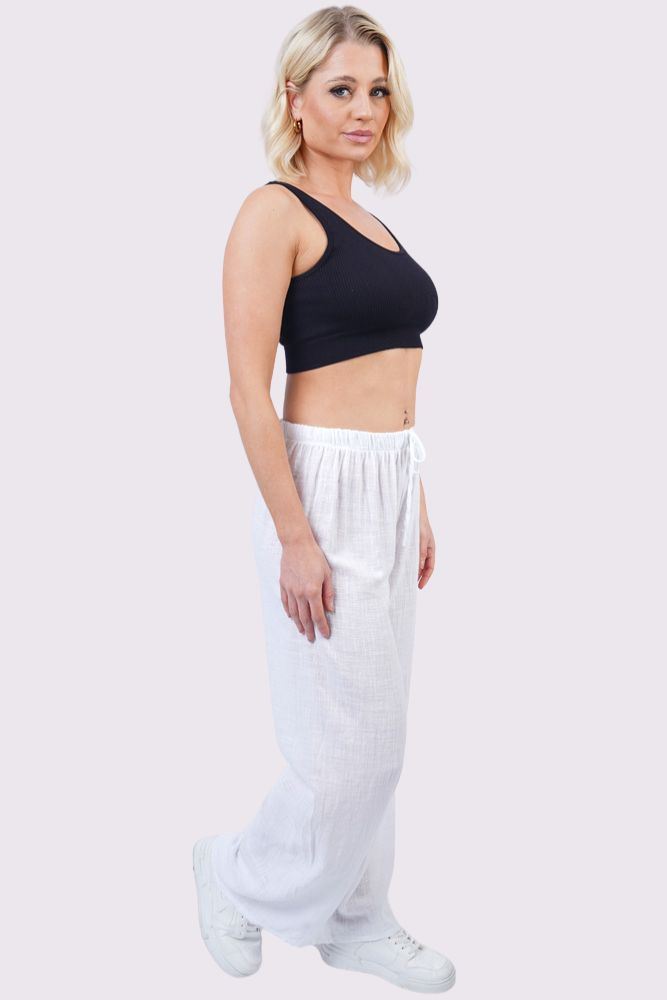 Plain Drawstring Cotton Trousers