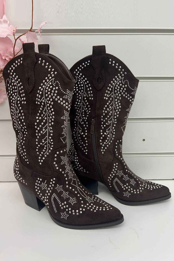 Rhinestone Studded Mid Calf Shoes