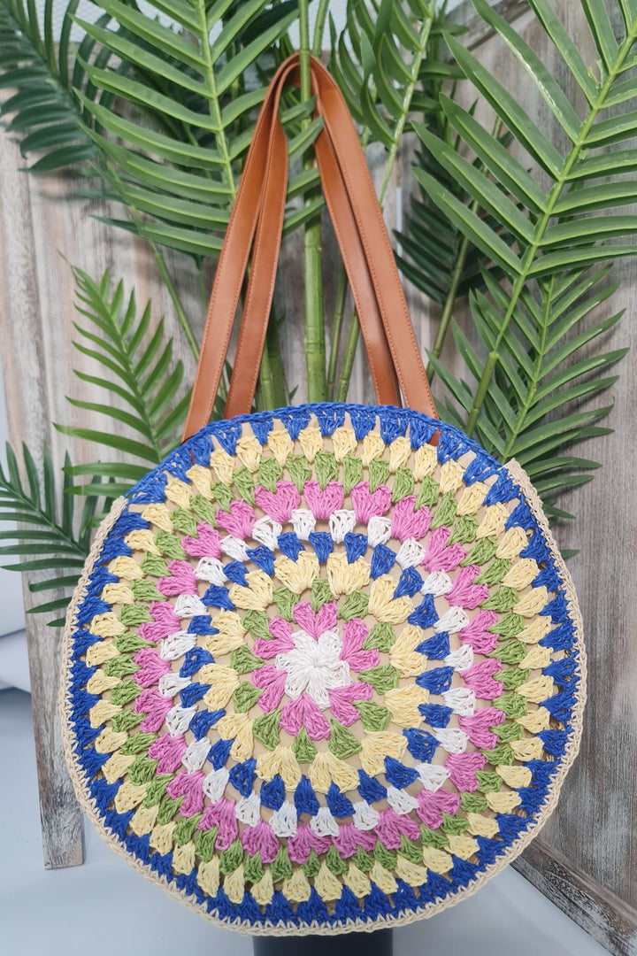 Rainbow Round Crochet Tote Bag