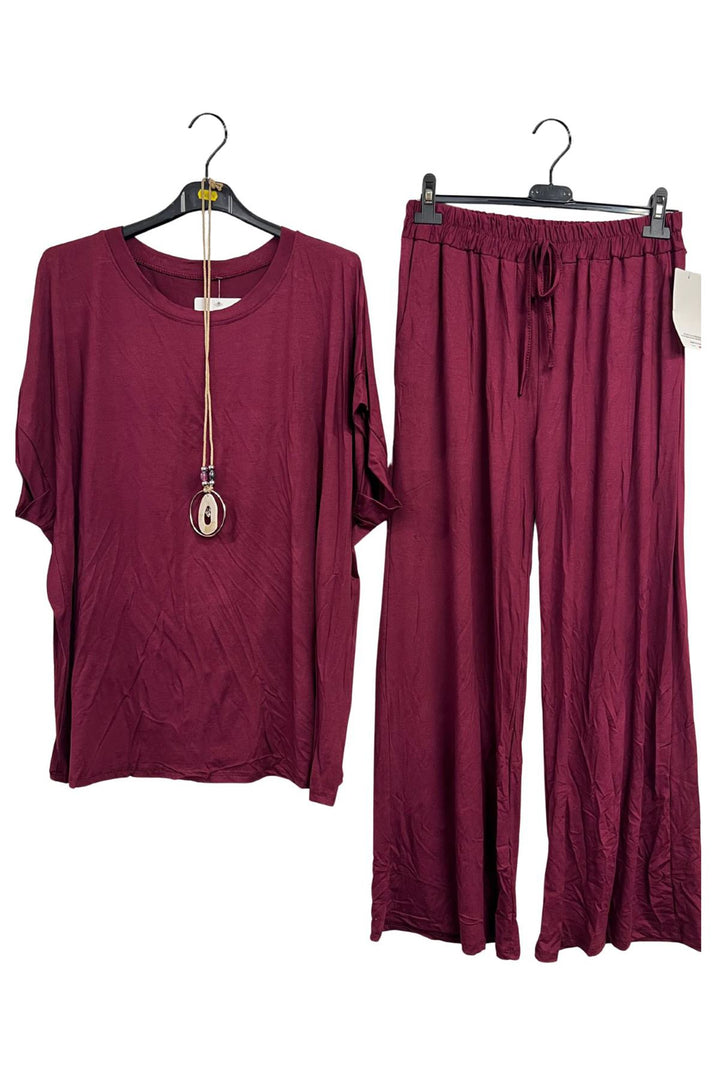 Plain Drawstring Waistband Wide Leg Co-Ord Set