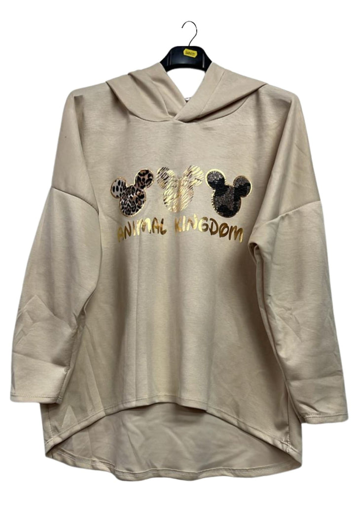 Mickey Mouse Print High Low Hem Hoodie
