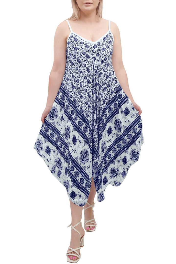 Special Price Italian Elephant Print Sleeveless V Neck Hanky Dress