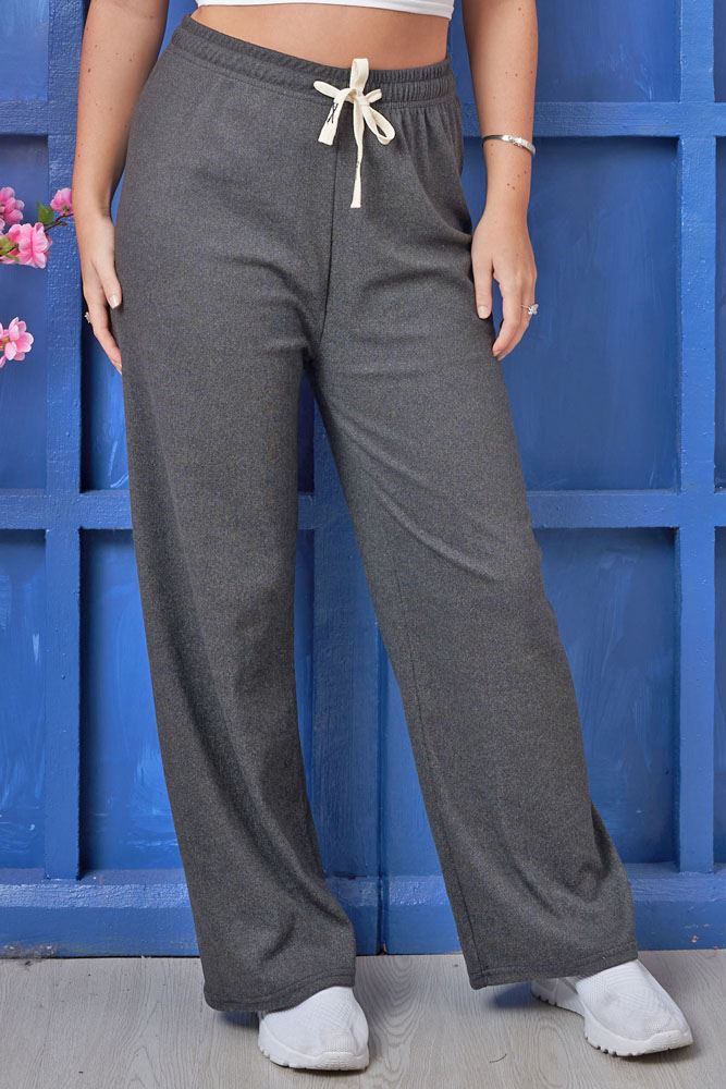 Plain Knit Drawstring Wide Leg Trousers