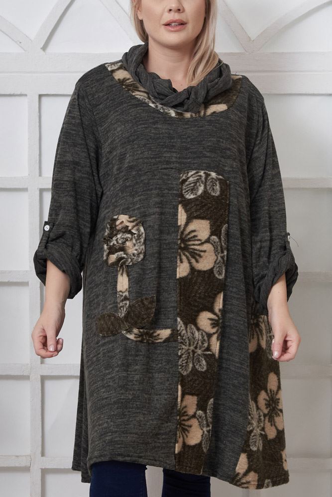 Floral Patch Work Pattern With Scarf Viscose Top