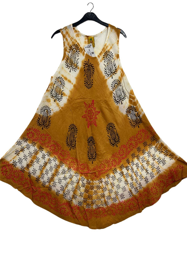 Batik-Styke Block Print Umbrella Style Dress