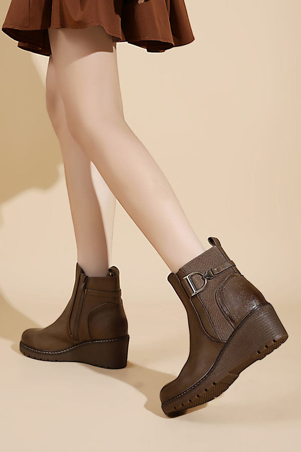 Side Zip Buckle Strap Wedge Ankle Shoes