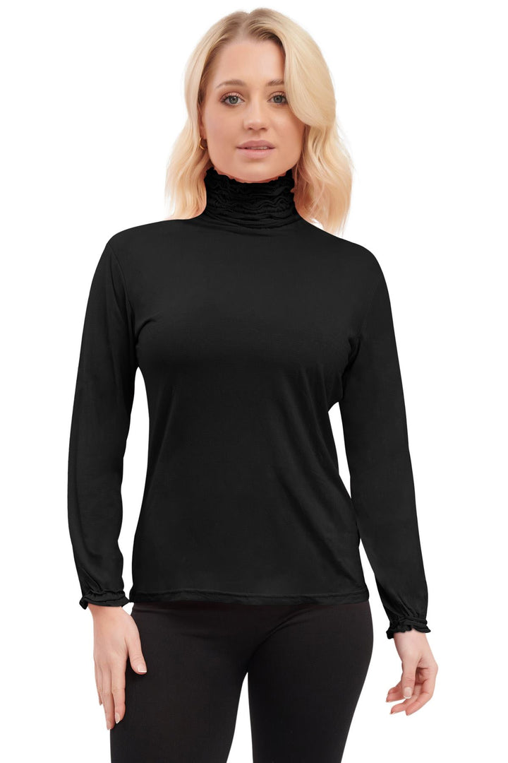 Special Price Plain Ruched Frill Roll Neck Tunic Viscose Top