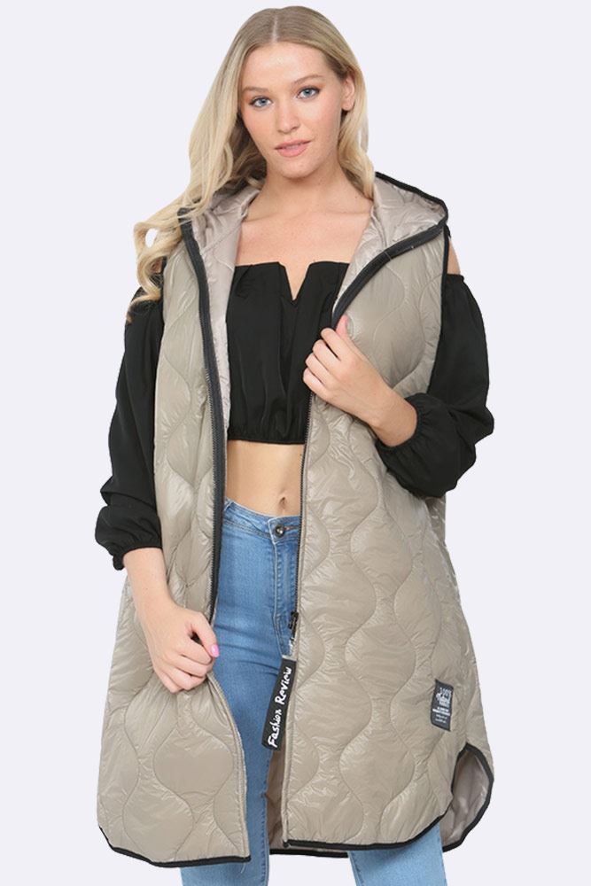 Italian Fashion Review Logo Zip Quilted Gilet