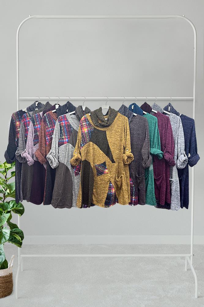 Multi Patch Work Pattern With Scarf Viscose Top