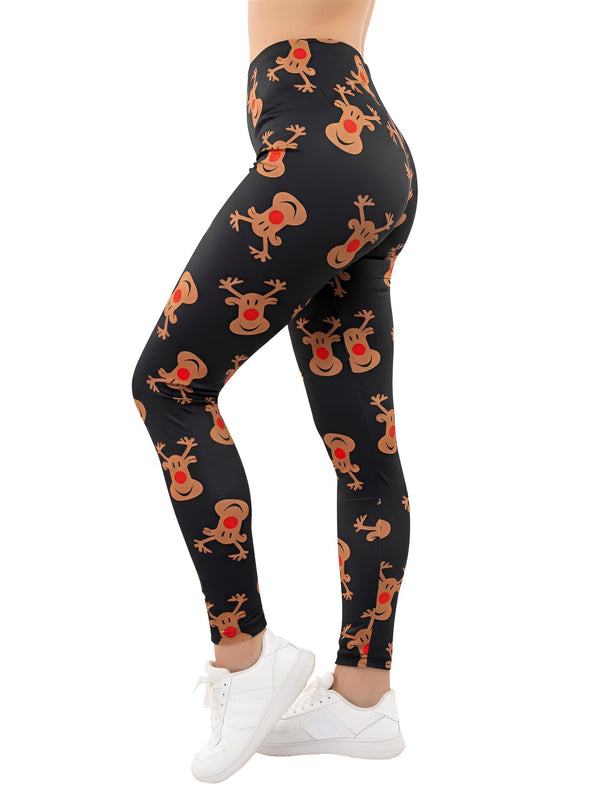 Reindeer Red Nose Face Print Xmas Legging
