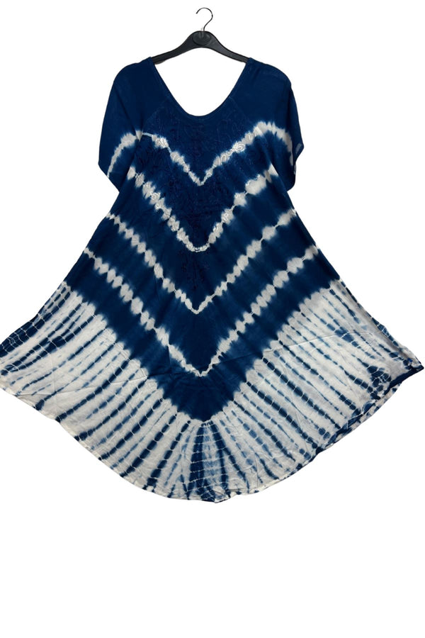Tie-Dye Print V-Chevron Pattern Umbrella Style Dress