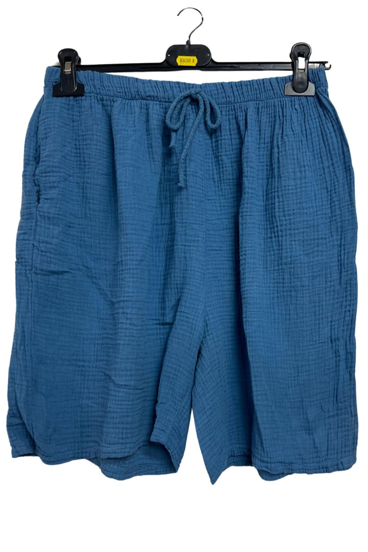 Plain Drawstring Waist Side Pockets Cotton Shorts