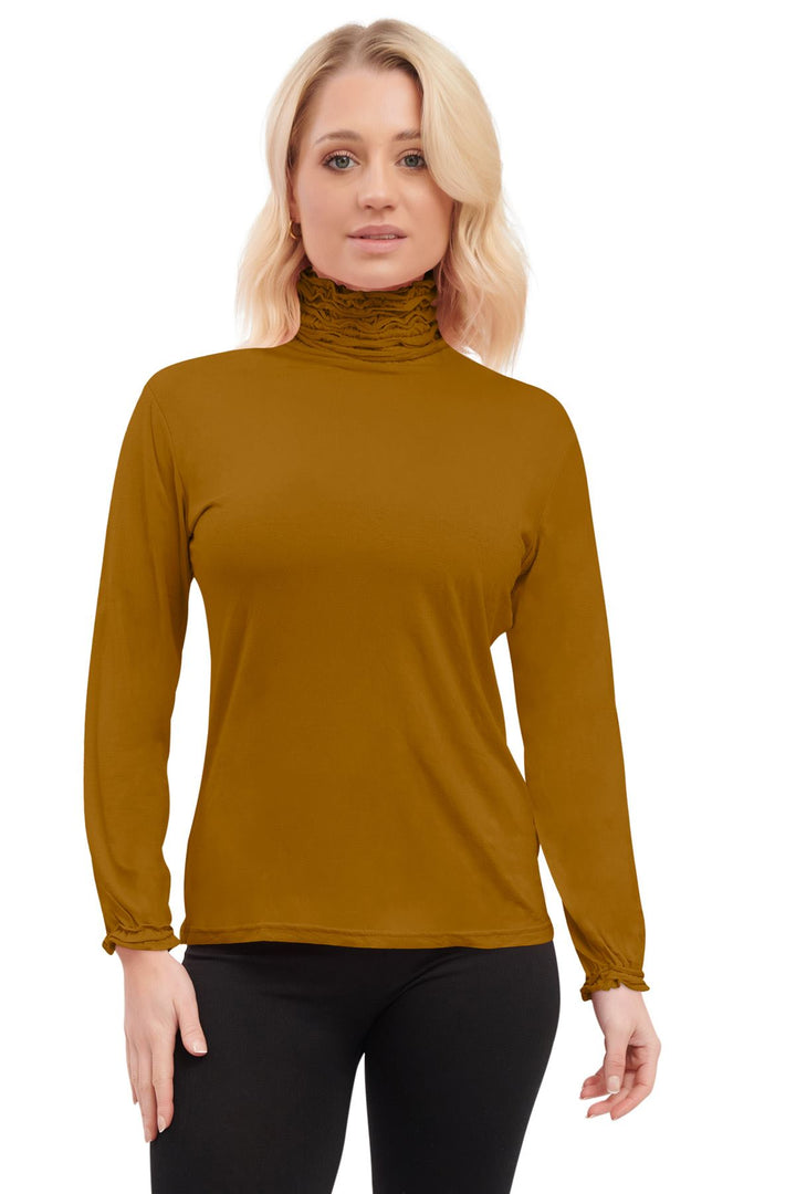Special Price Plain Ruched Frill Roll Neck Tunic Viscose Top