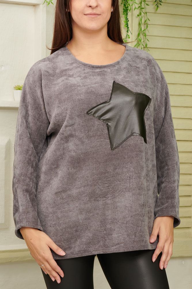 Star Motif Fluffy Tunic Viscose Top