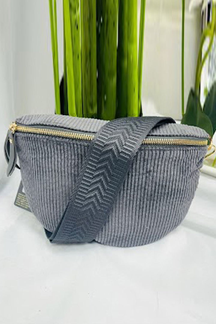 Soft Ribbed Adjustable Strap Shoulder Bag
