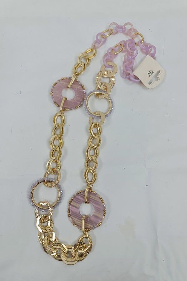 Circular Beaded Accents Textured Chain Necklace