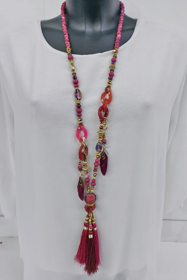 Gemstone Bead Tassel Necklace