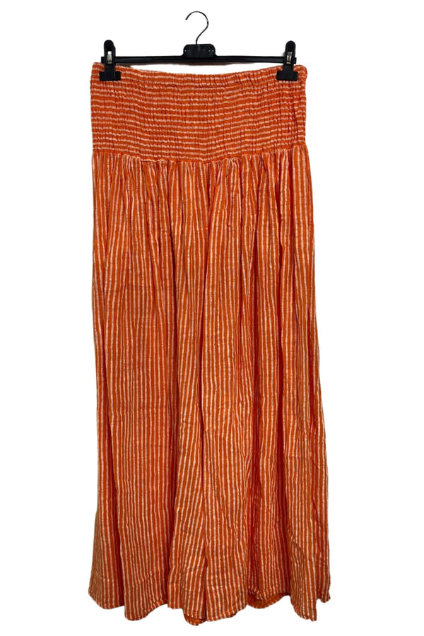 Vertical Stripes Print Smocked Waistband Wide Leg Cotton Palazzo