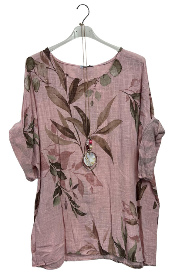 Floral Print Oversized Necklace Tunic Cotton Top