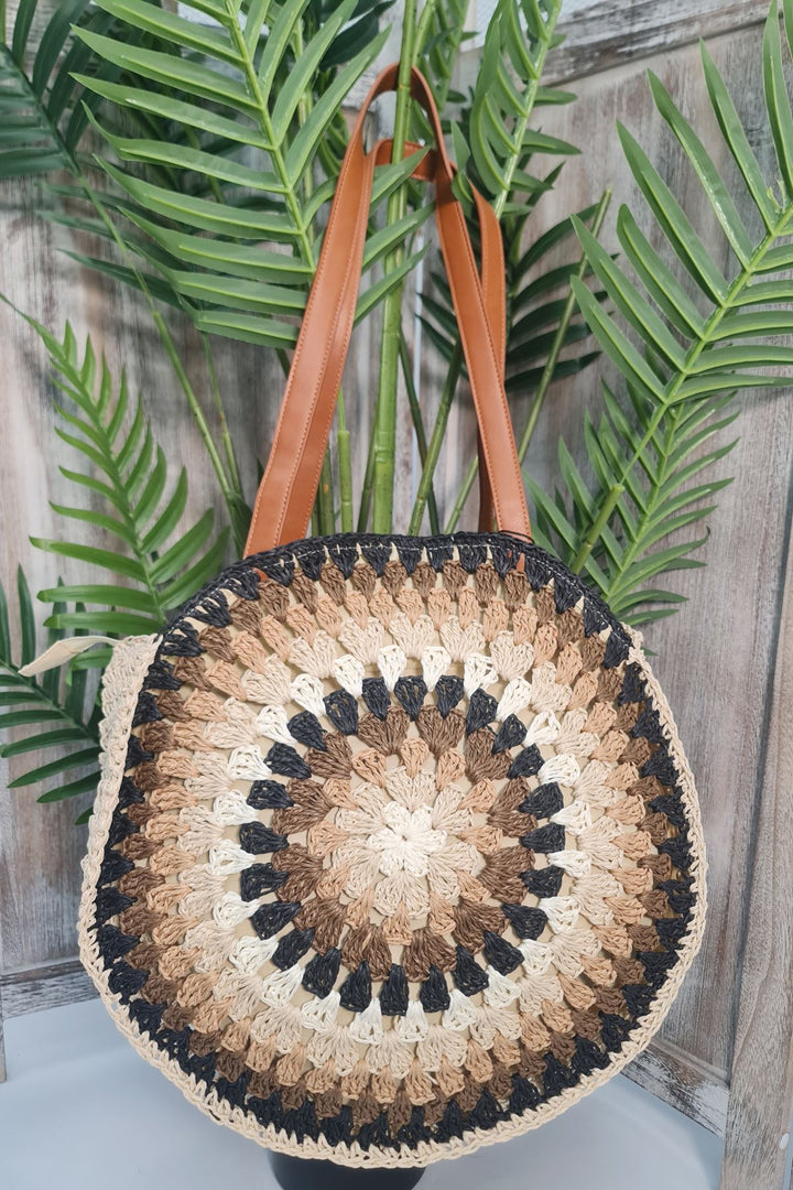 Rainbow Round Crochet Tote Bag