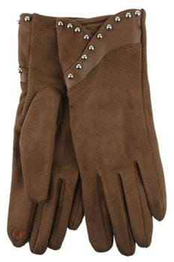 Studded Detail Faux Suede Gloves