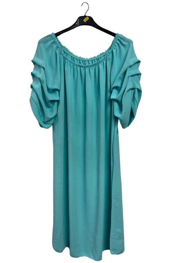 Plain Puff Sleeves Layered Detail Dress