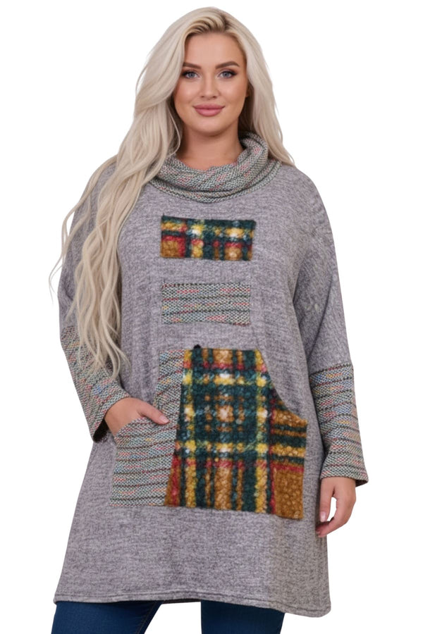 Tartan Patchwork Marl Tunic Top
