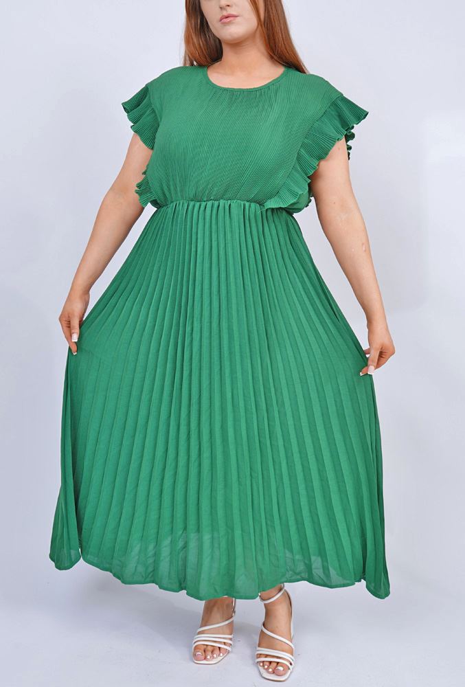 Plain Pleated Flared Dress