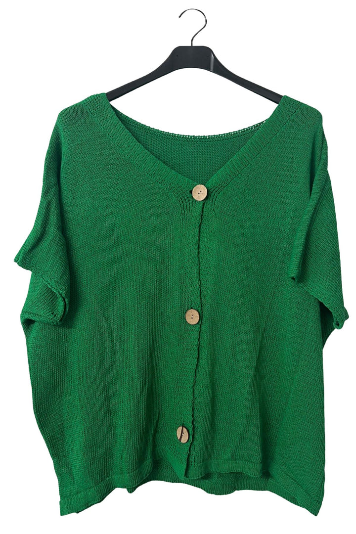 Plain Three-Button Closure Knit Cotton Top