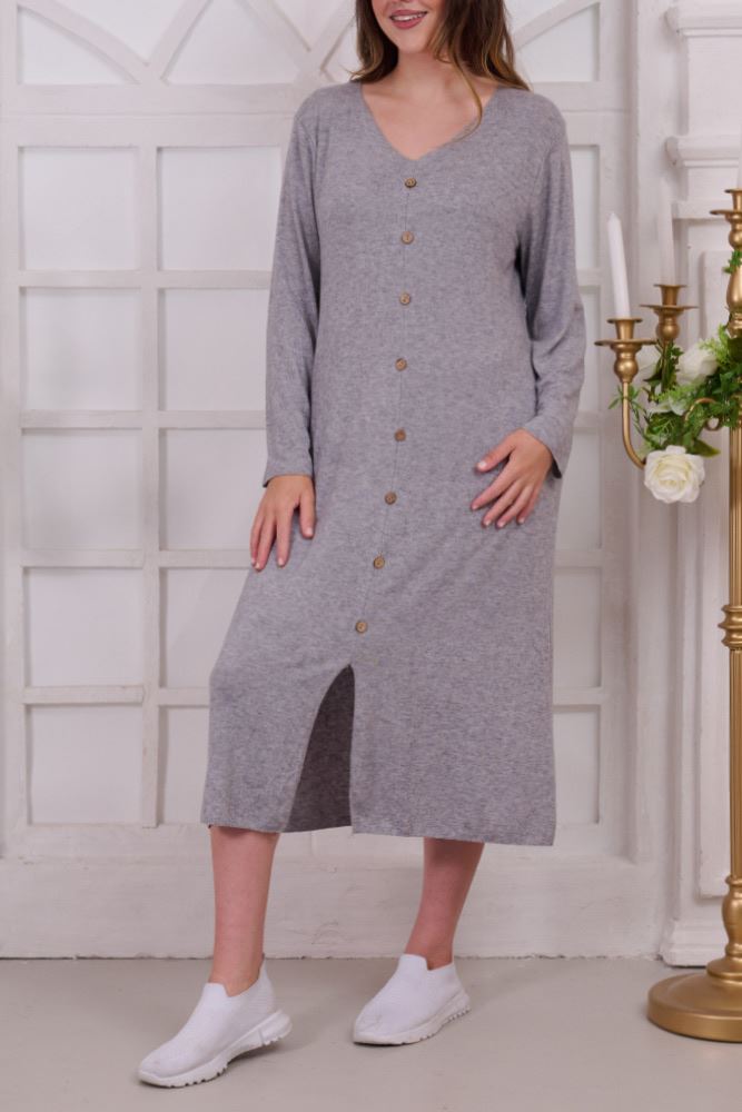Plain Button Detail Viscose Dress