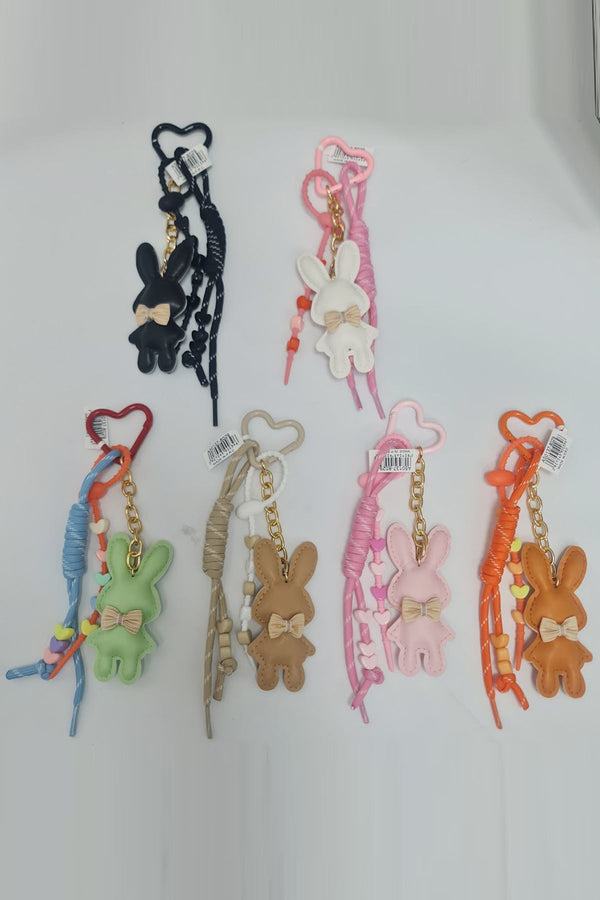 Heart Beads Bunny Keychain with Bow Keyrings
