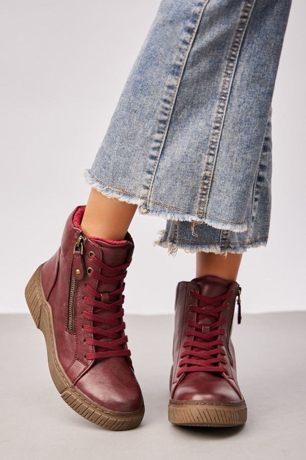 Grip Sole Side Zip Lace Up Shoes